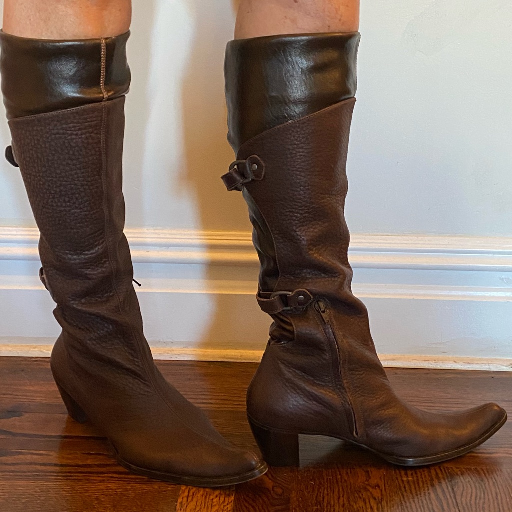 Brown Leather Heeled Cowboy Boots Eu Size 40 / Us 9.5 Like New.